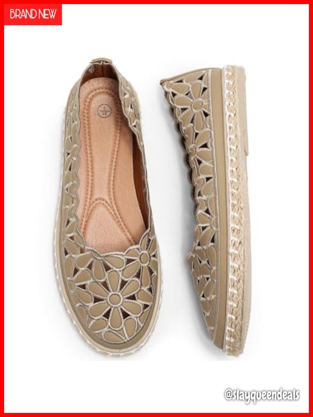 Women's PU Leather Ballet Flats Espadrille Loafers Slip-On Daisy Cut-Outs